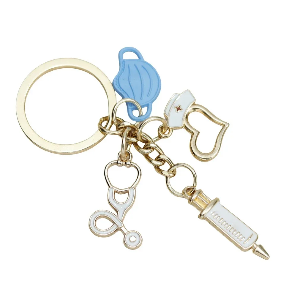 Porte-clés de médecin, seringue en métal, masque stéthoscope, casquette d'infirmière, outil médical, pendentif de sac, breloque, cadeau de remise de diplôme, nouvelle collection