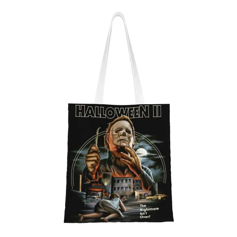 Bolso de lona personalizado de Michael Myers para mujer, bolsa de lona de película de terror de Halloween, bolso de compras duradero para comestibles