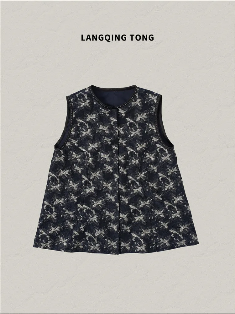 

Новый Beibei, китайский жилет с вышивкой, осень 2022, тонкий повседневный жилет с капюшоном и пуговицами, круглый жилет из нелона