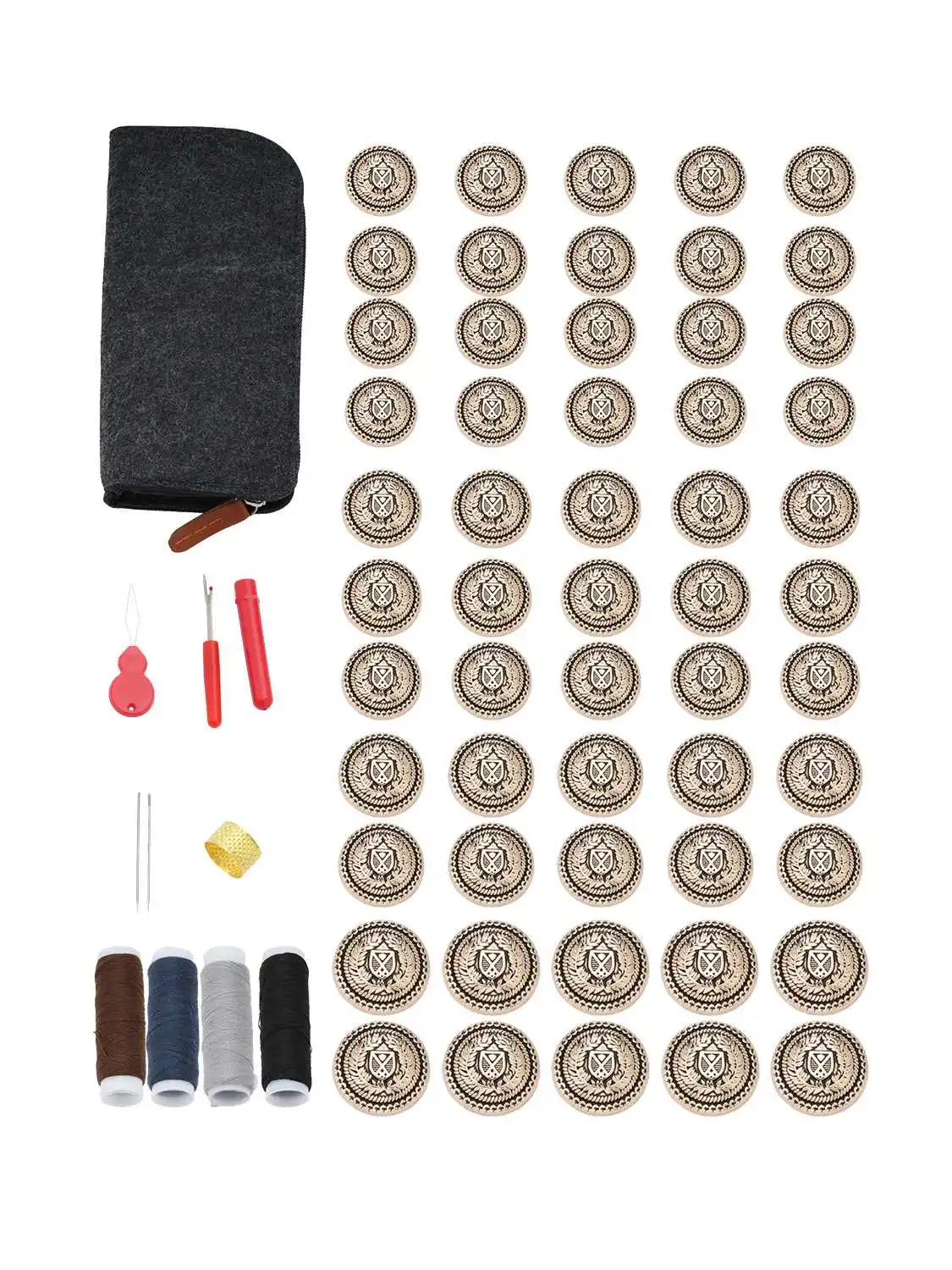 

55PCS/Lot Vintage Shield Wheat Crest Metal Buttons Shank Back Sewing Kit 4 Sizes for Coat Blazer DIY Replacement A