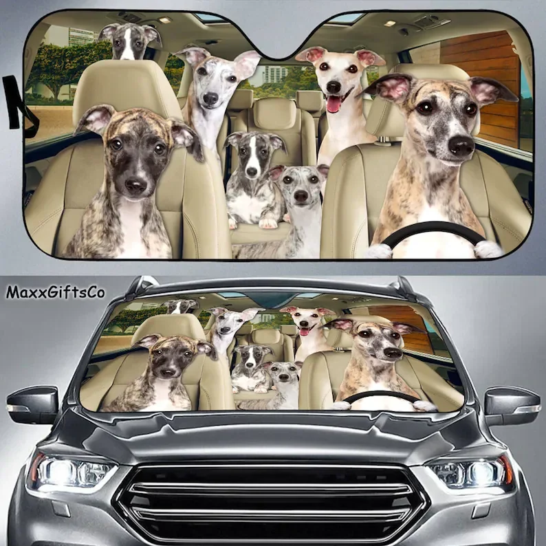 Whippet Car Sun Shade, Whippet Windshield, Dogs Family Sunshade, Dogs Car Accessories, Car Decoration, Whippet Lovers Gift