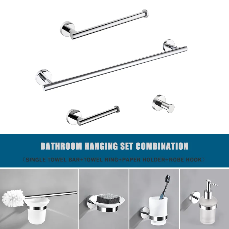 

Chrome 304Stainless Steel t Wall Mount Bath Shelf Robe Hanger Toilet Paper Holder Towel Bar Rack Bathroom Accessories