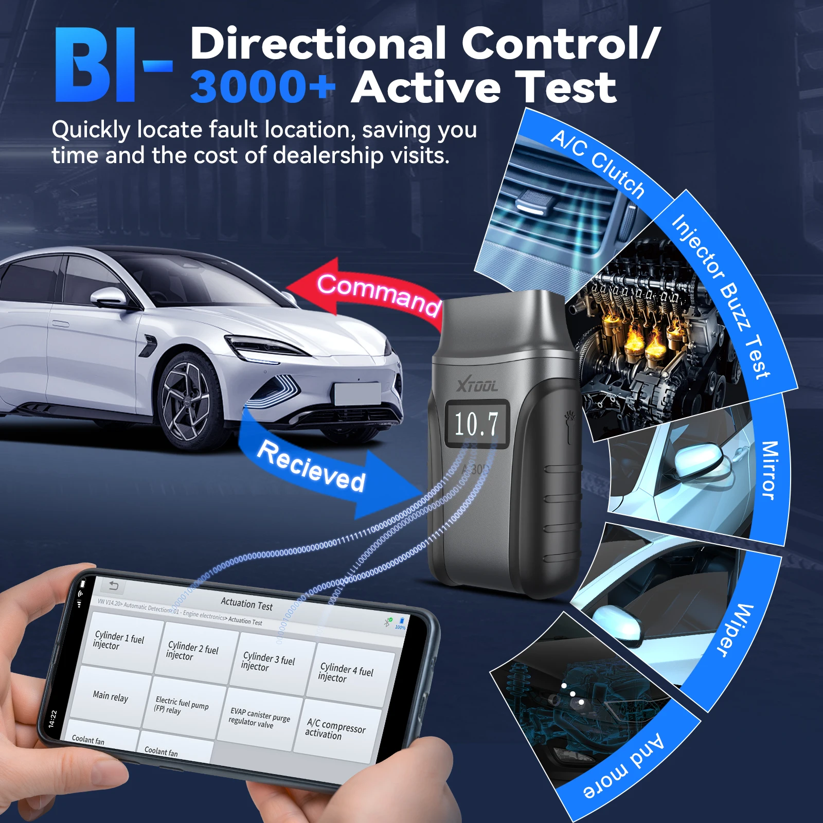 Picture 5: XTOOL A30D V2.0 OBD2 Scanner Full System Car Diagnostic Tools with Android / iOS APP OBD Bidirectional Control Scanner 8-IN-1 Live Data FCA Autoauth CAN FD Protocol 19+ Resets Lifetime Free Software Update