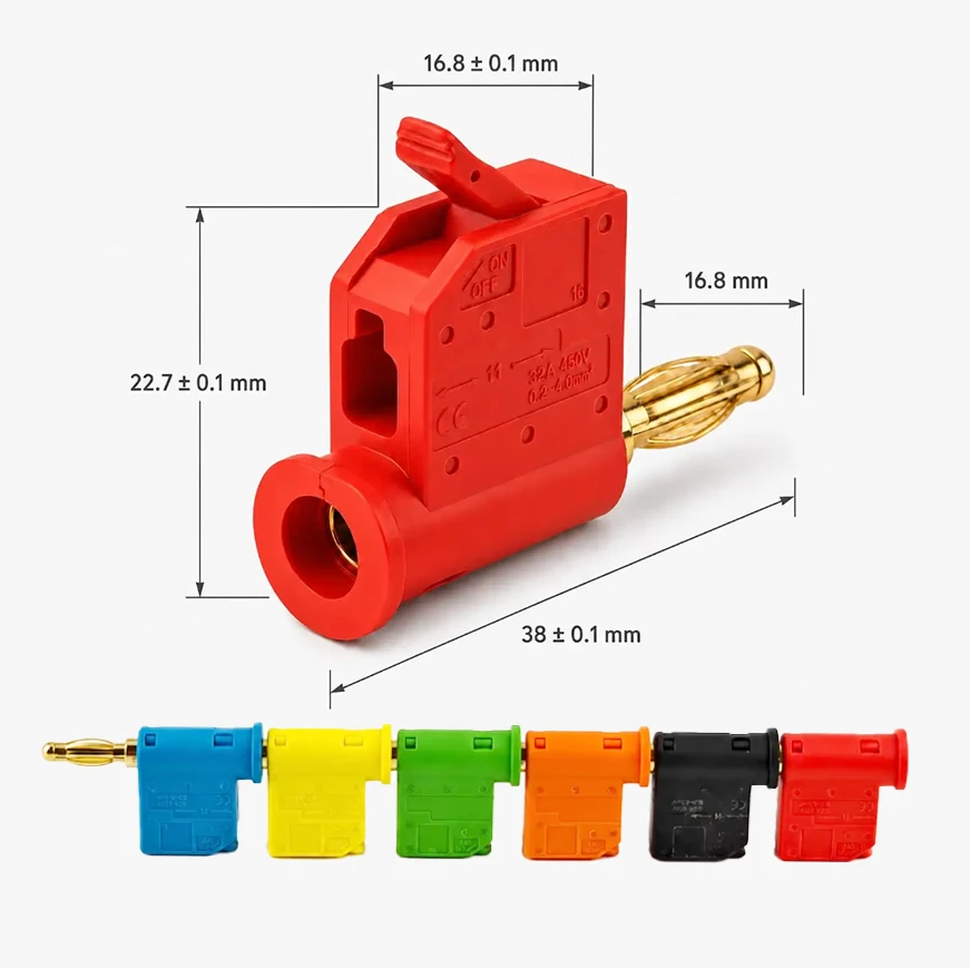 32A 4mm Solderless Stackable Banana Plug Lever Type Quick Wire Connector High Current Gold Plated Brass for Speaker Amplifier