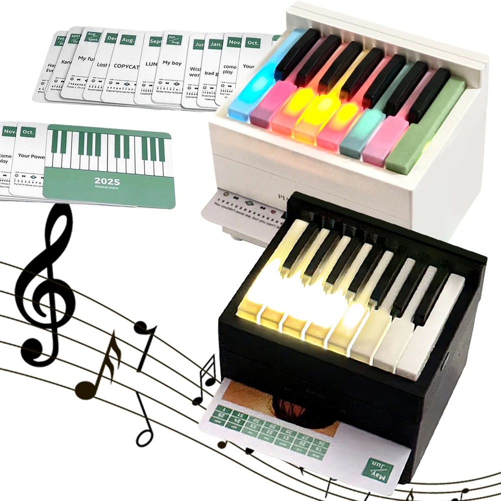 BT Piano Calendar 2025 Music Sheets Toy Playable Mini Piano Calendar Desktop Peripheral Ornaments with 27 Music Calendar Cards