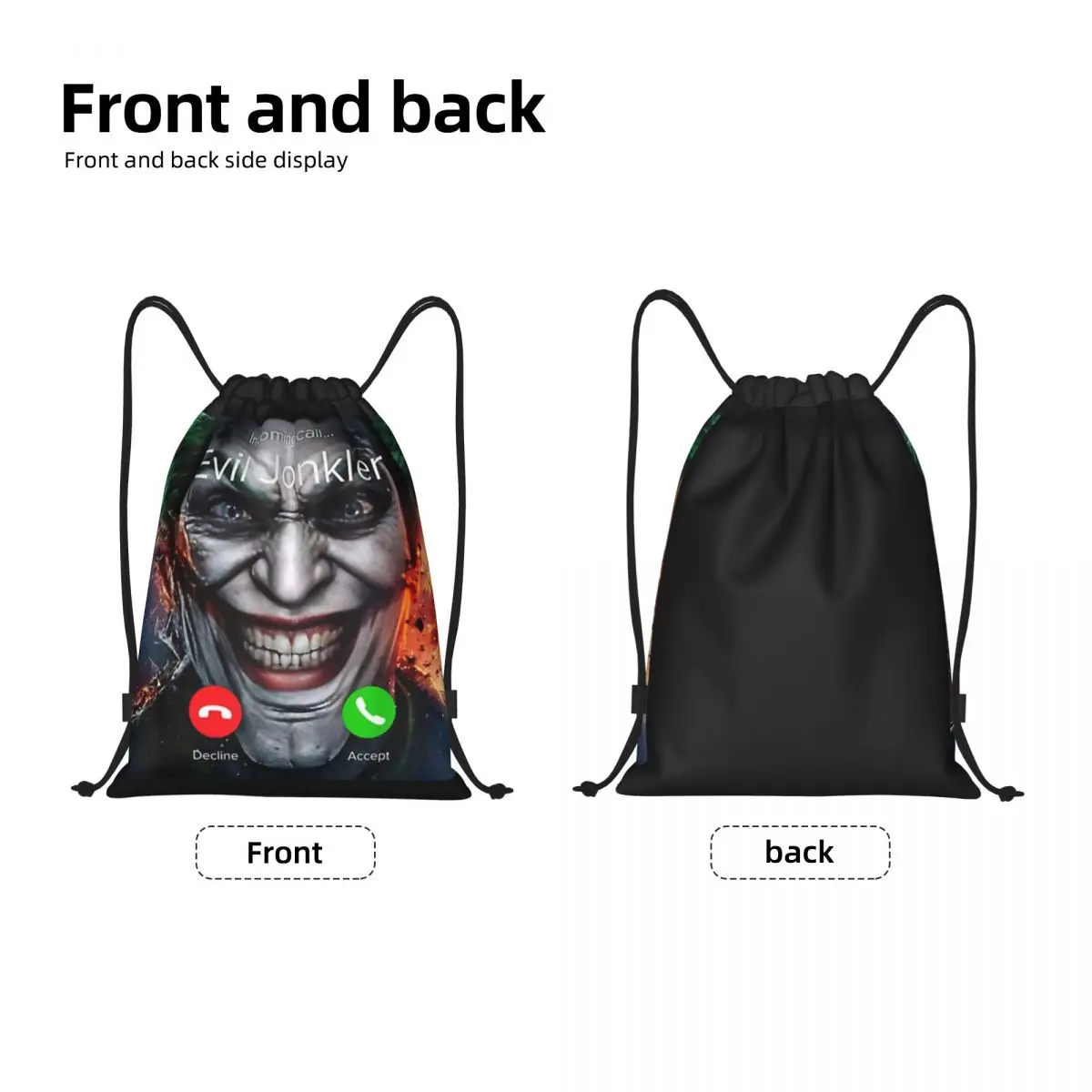 Custom Humor Horror Incoming Call From Evil Jonkler Halloween Fashion Women Men Drawstring Bag Backpack Portable Folding Bag