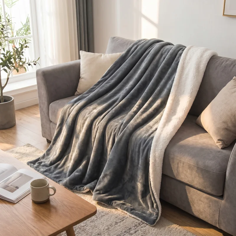 Flannel Sherpa Reversible Blanket, One Side Soft Flannel Other Side Cozy Sherpa Fleece, Lightweight Warm Throw for Sofa Travel
