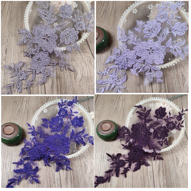 

12PC of multi-color edge strand embroidery sequin lace with floral headdress wedding shoes, performance clothes, DIY accessories