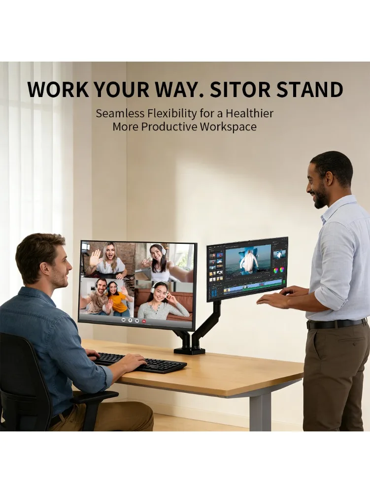 Dual-Monitor-Halterung für 13″–32″ Bildschirme, verstellbarer Dual-Monitor-Ständer, mit 180°-Drehung °   Schwenkbar, Neigbar, 360° °   Rotation für das Home Office