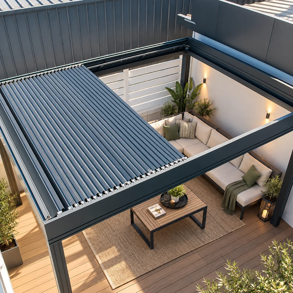 Modern Backyard Pergola Gazebo Pavilion Aluminum Outdoor Sun Shade Structure With Sliding Roof For Villa Hotel Garden