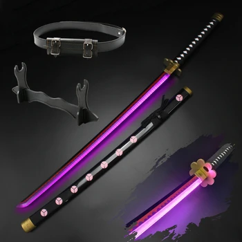 Roronoa zoro Katana Light Up Sword 104cm/41" Characer Cosplay Weapons Sandai kitetsu Enma Purple with Belt and Sword Holder