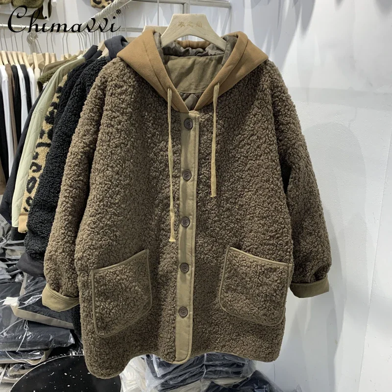 

2024 Autumn New Padded Thickened Warm Loose Lamb Wool Top European Hooded Lamb Wool Coat For Women