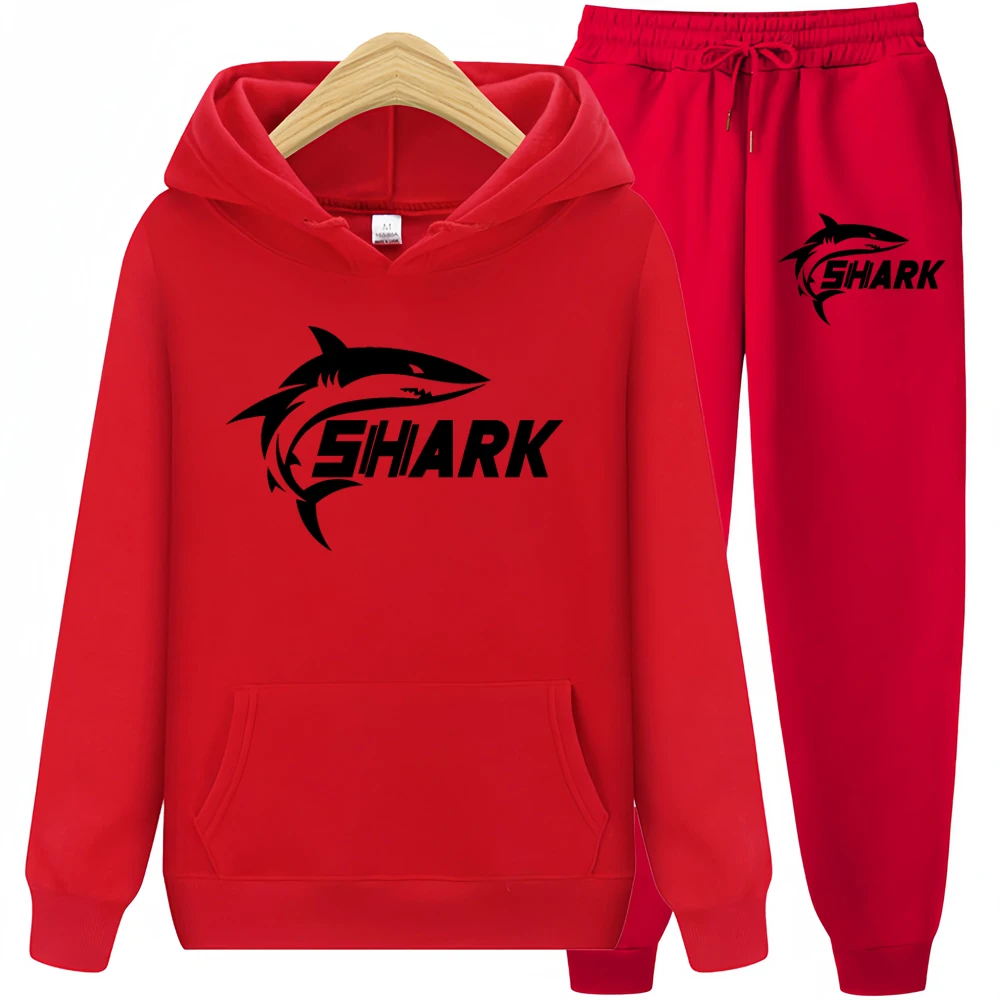 

2024 New Men's Clothing Sweatshirt Suit Autumn Winter Shark Suits Hooded Sweater Pants Men's Tracksuit Pullover Two Piece Sets