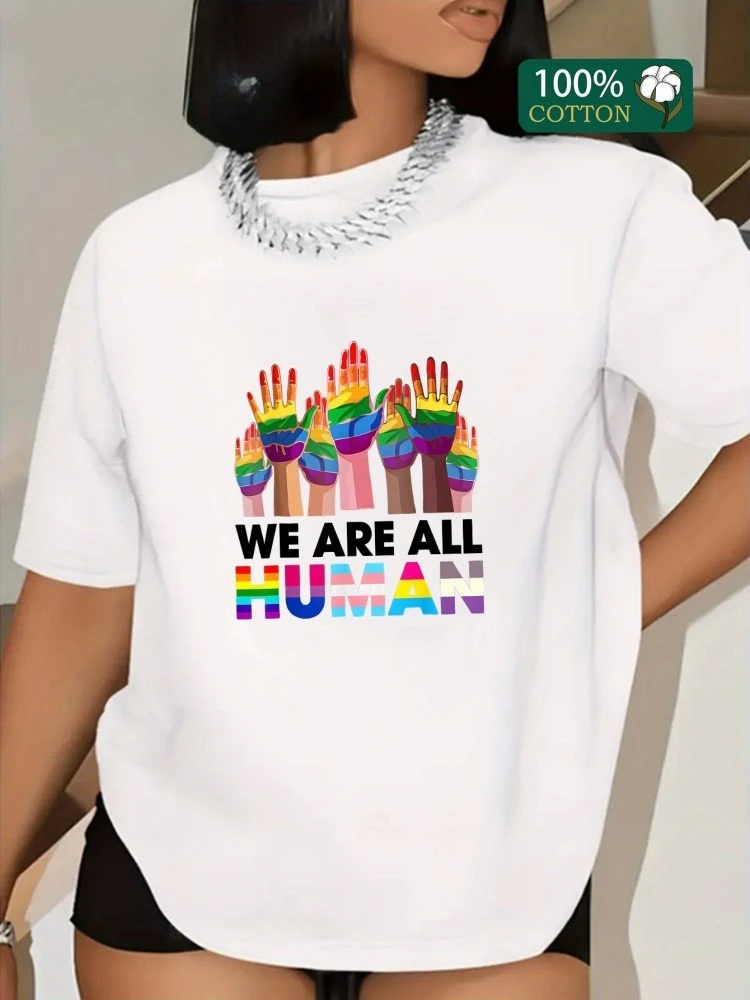 

We Are All Human Креативные женские футболки с принтом в стиле ретро, повседневная одежда с круглым вырезом и короткими рукавами, модная повседневная одежда в стиле Y2K