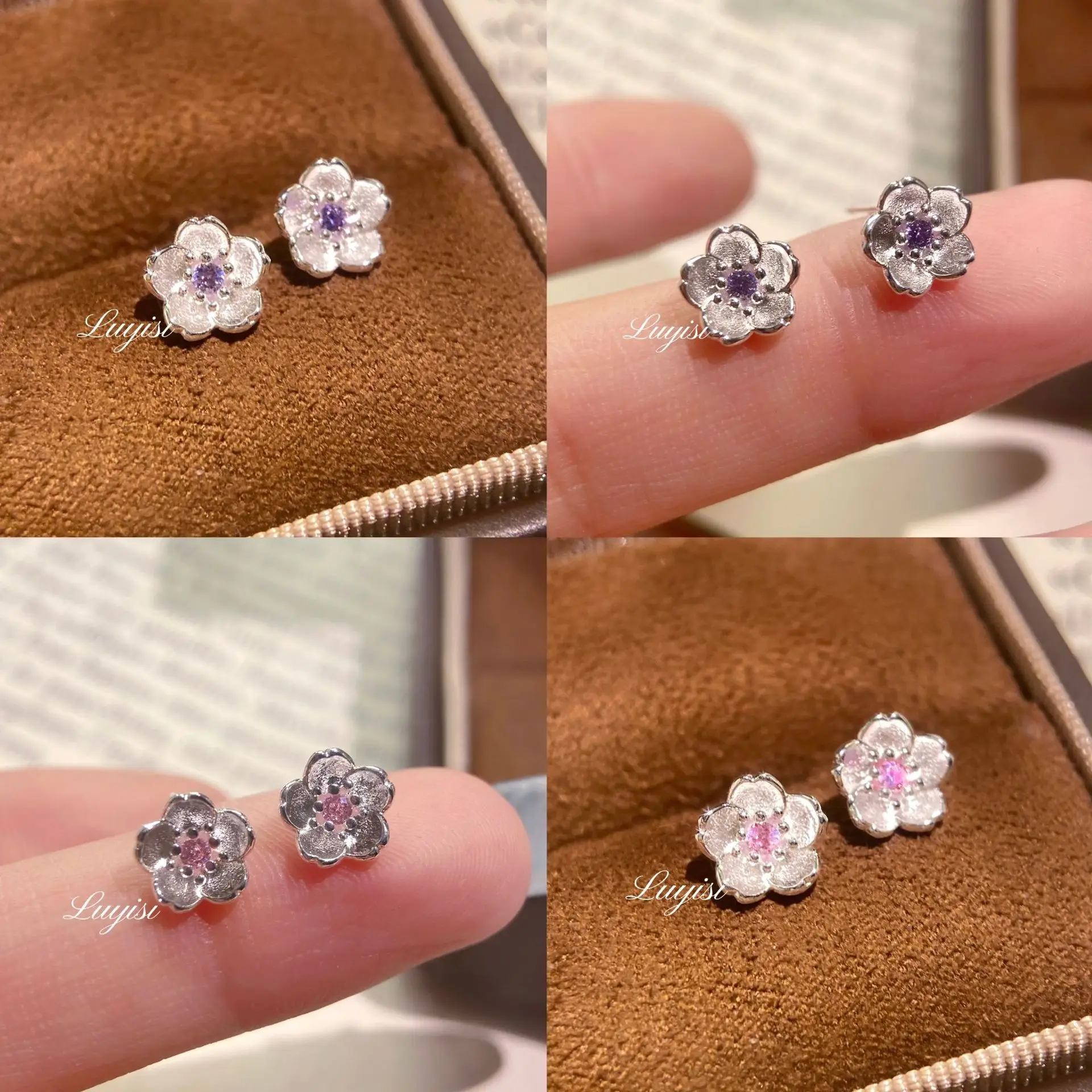 

Роскошные серьги-гвоздики из серебра 925 пробы, розового и фиолетового цвета, маленькие свадебные серьги-гвоздики для женщин, аксессуары для вечеринок для пар, предотвращающие аллергию