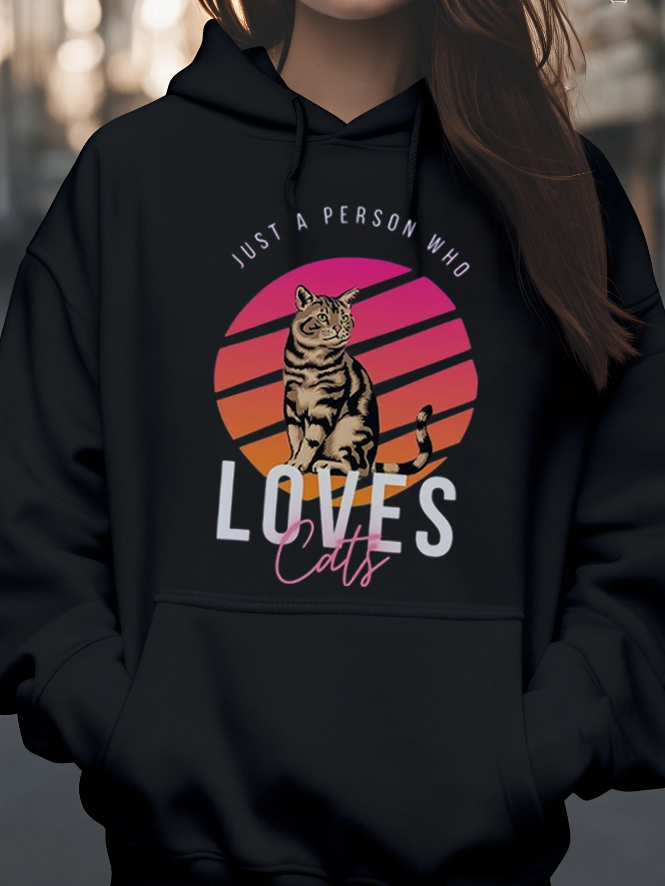 

Винтажная толстовка с принтом Cat Lover Sunset, осенне-зимняя повседневная одежда, женская толстовка с капюшоном