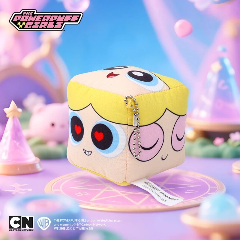 7cm Powerpuff Girls Plush Dice Keychain Official Cube Blossom Heart Soft Toy Cute Cartoon Hanging Ornament
