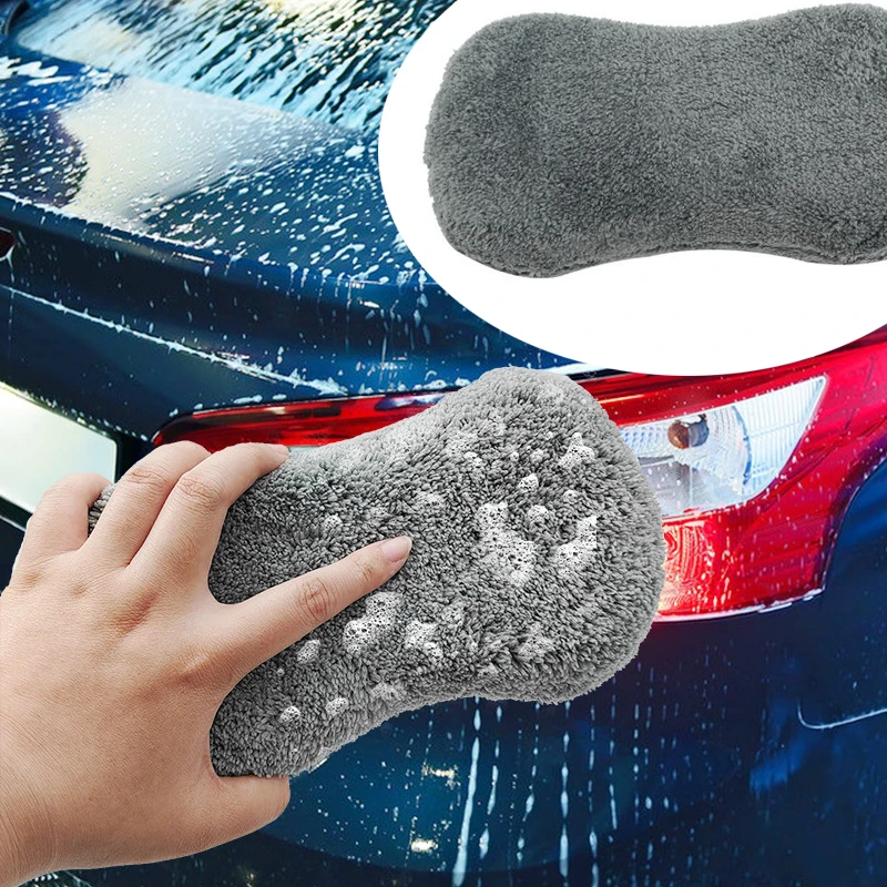 Zigzag Grey Double Sided Coral Fleece Car Wash Sponge Fibre Car Wash Block Cleaning And Wiping Tool Doesn't Hurt Car Paint