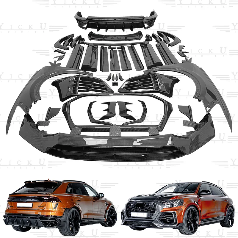 for  High quality MSY dual carbon fiber body kit with front bumper side skirts and rear lip spoiler suitable for Audi Q8/RS Q8