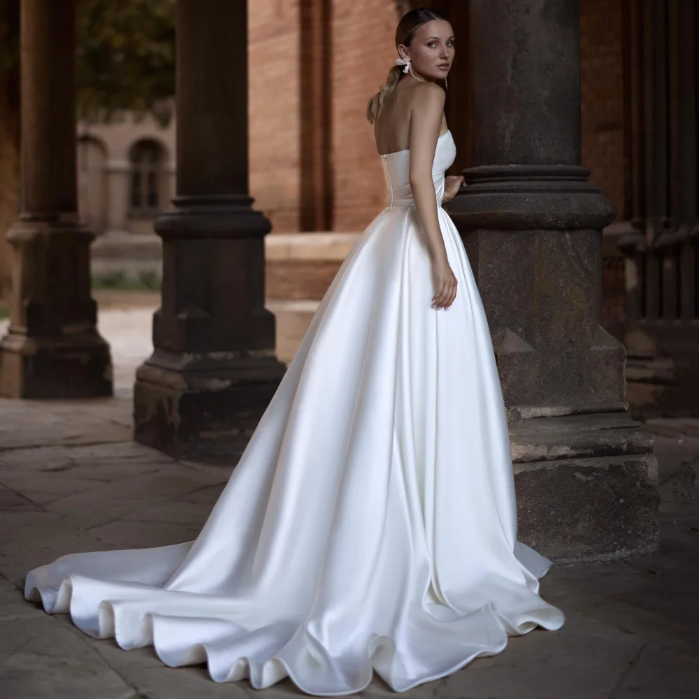 Elegante vestido de casamento personalizado querida pescoço vestidos de noiva uma linha alta divisão simples sem mangas novos vestidos de novia