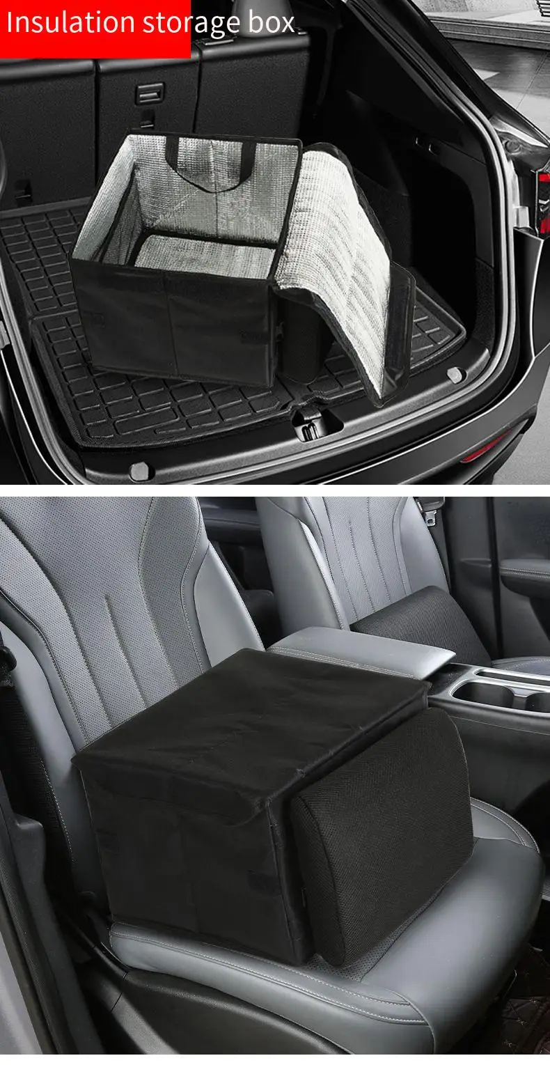 Car storage items with foldable design, combining storage and lumbar support functions