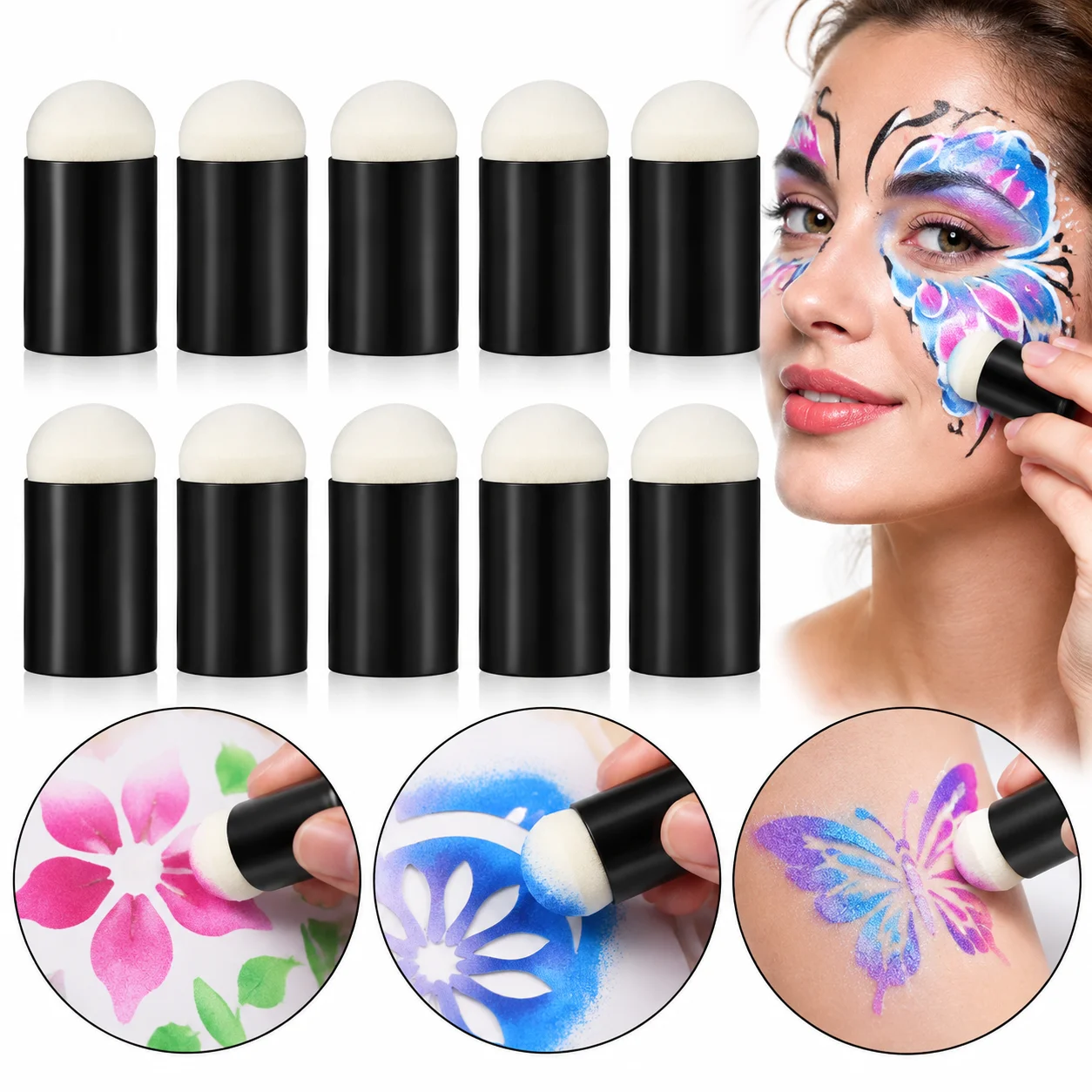 10PCS Sponge Finger Applicator Set Face Body Painting Makeup Sponge Tool for Tattoo Art DIY Coloring Craft Decoration