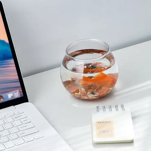 Transparent Round Ornamental Fish Tank Portable Goldfish Small Fish Bowl Pet Plastic Lightweight Desk Aquarium Bowl Home Decor - Image 5