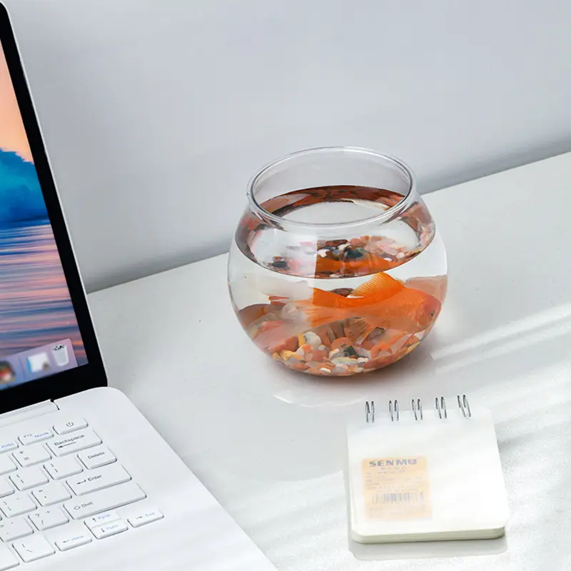 Transparent Round Ornamental Fish Tank Portable Goldfish Small Fish Bowl Pet Plastic Lightweight Desk Aquarium Bowl Home Decor - Image 5