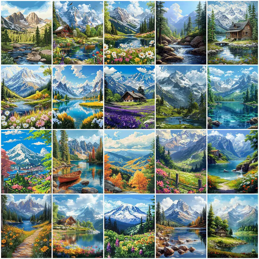 Oil Painting By Numbers Mountain Landscape DIY Digital Painting House Tree Scenery Picture Artcraft On Canvas Handpainted Gift