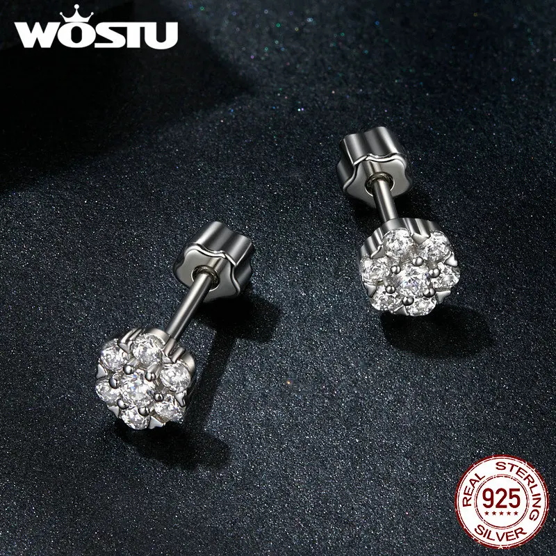 WOSTU 925 Sterling Silver Moissanite Flower Stud Earrings For WOmen 7 Stones Women Engagement Earring For Party Wedding Gift