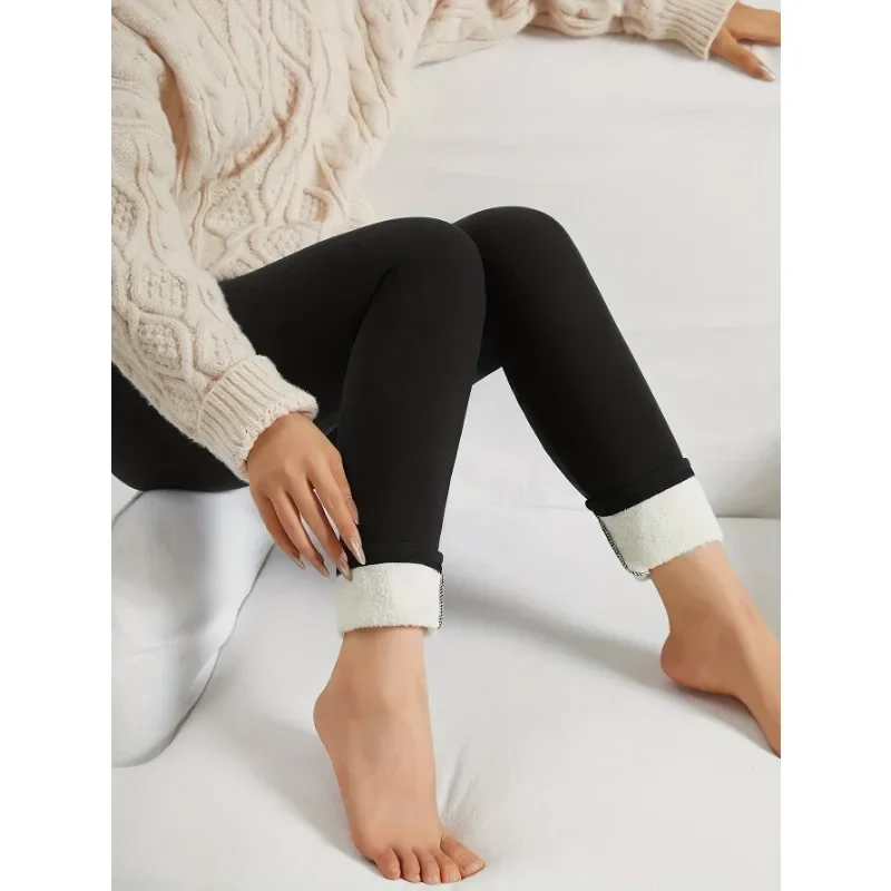 Autumn and winter sports leggings with fleece and lamb fleece women's high-waisted tights thermal pants