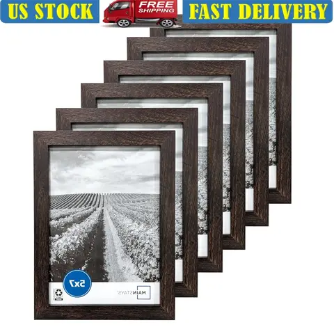 5x7 Brown Picture Frame Set of 6 Wall Mount Tabletop Display Classic Design Home Gallery Decoration