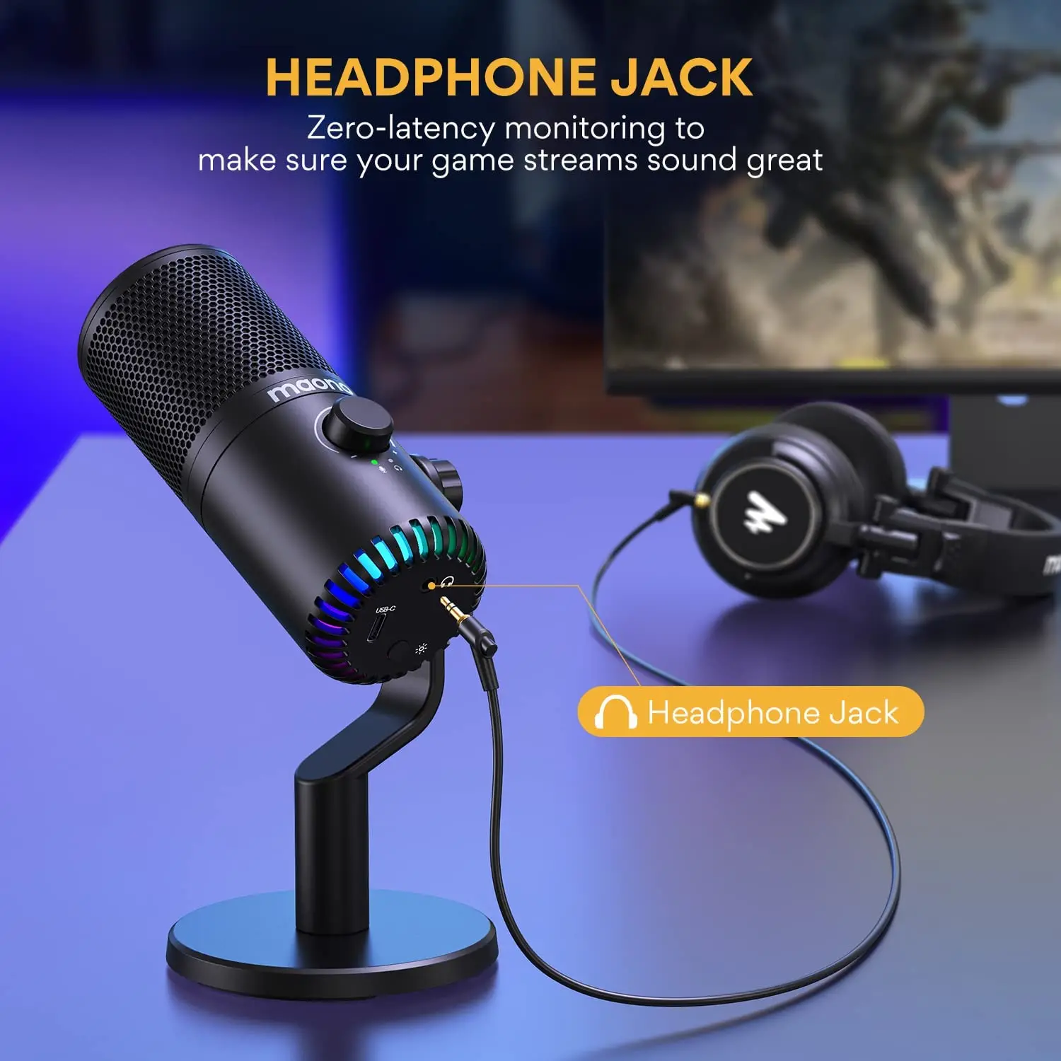 Maono DM30 Gaming Microphone for RGB Lights Usb Condenser Studio Microphone PC Mic Podcast Recording Gaming Microphone - view 3