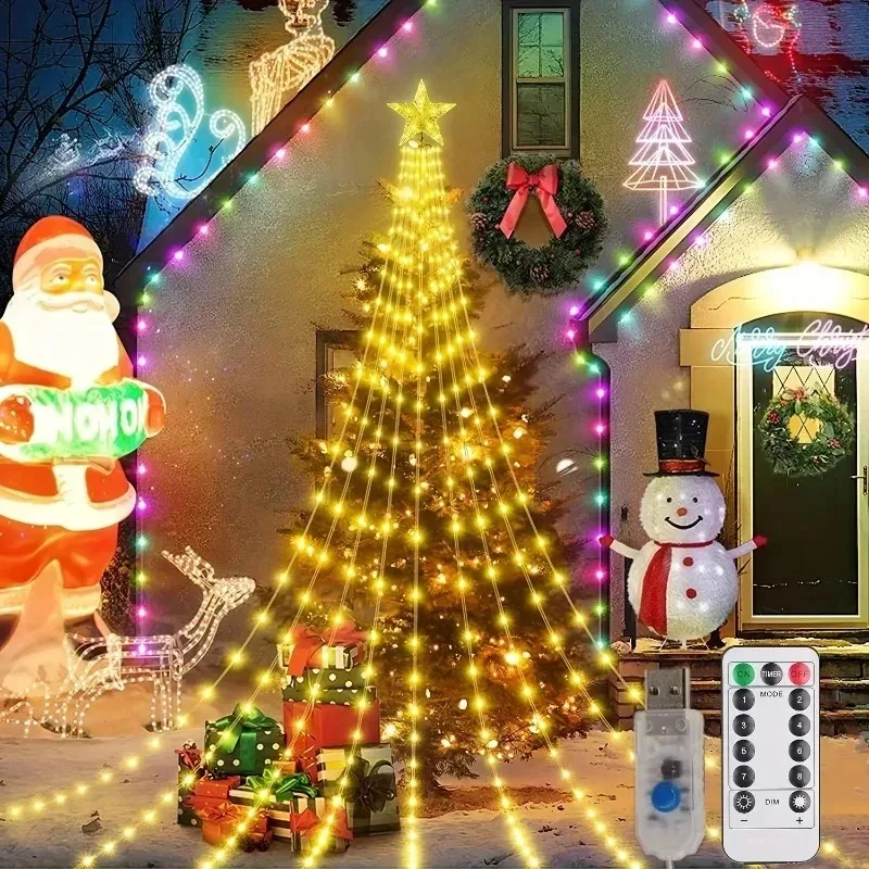 USB Powered Star Waterfall LED String Lights 2M 200LED 8 Modes Remote Control Outdoor Camping Christmas Home Decor Lamp