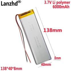 3.7V Li polymer 6000mAh battery For Copper keyboard Tablet battery Laptop Notebook Tablet PC battery 138*40*8mm 8040138