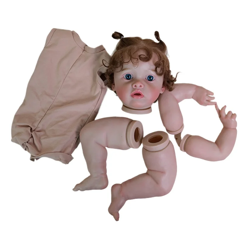 Kit de boneca reborn já pintada de 22 polegadas, peças de boneca inacabadas de Benjamin com pano corporal e olhos azuis
