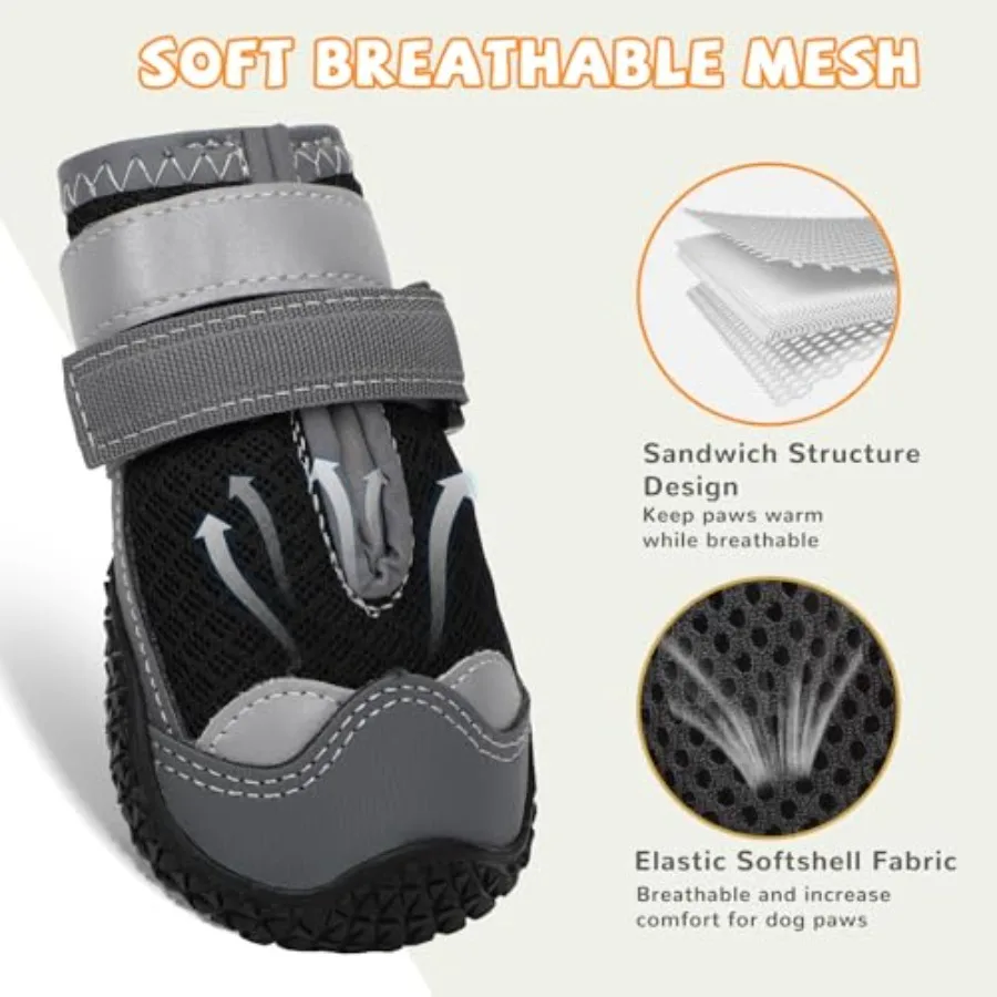 대형 및 중형견을 위한 반사 디테일이 있는 뜨거운 포장도로, 야외 하이킹 및 겨울 눈 보호용 강아지 신발