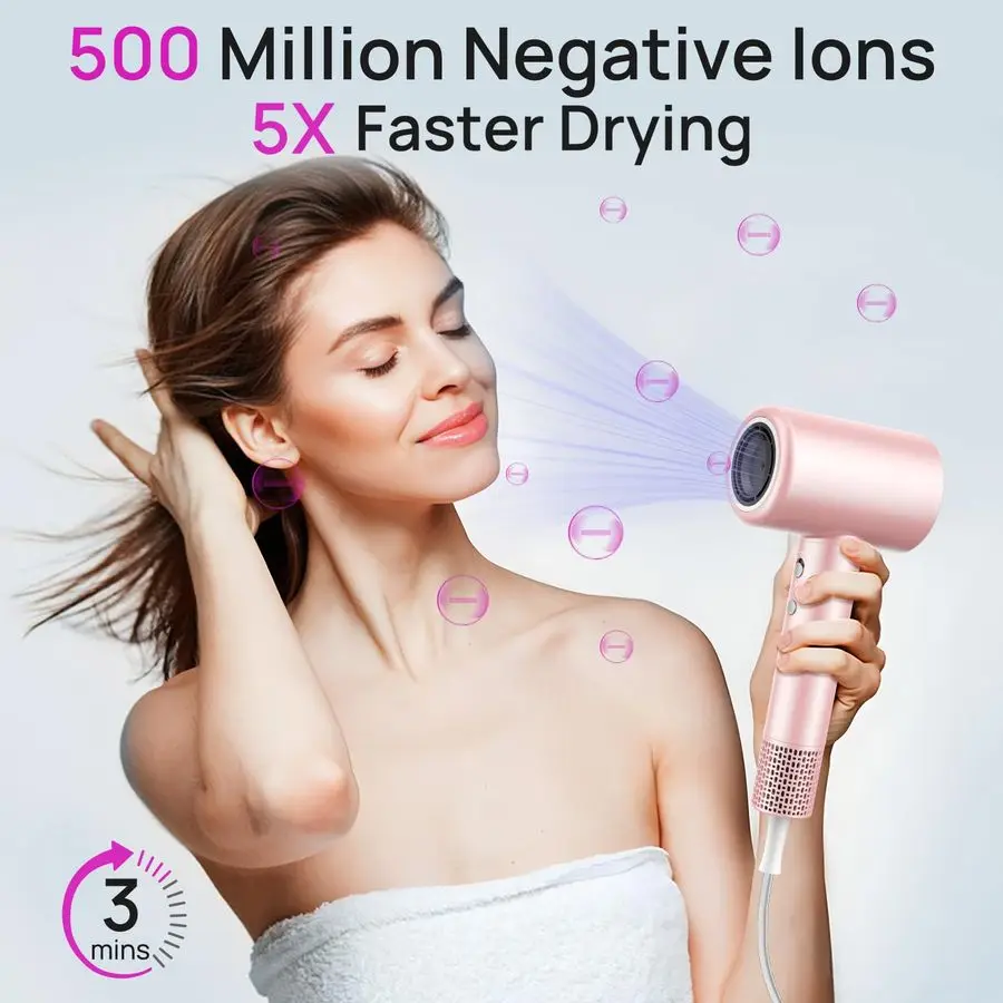 

Hair Dryer, 110000 RPM Fast Drying Blow Dryer with Magnetic Diffuser and Concentrator, Professional Lightweight Ionic Hair Dryer