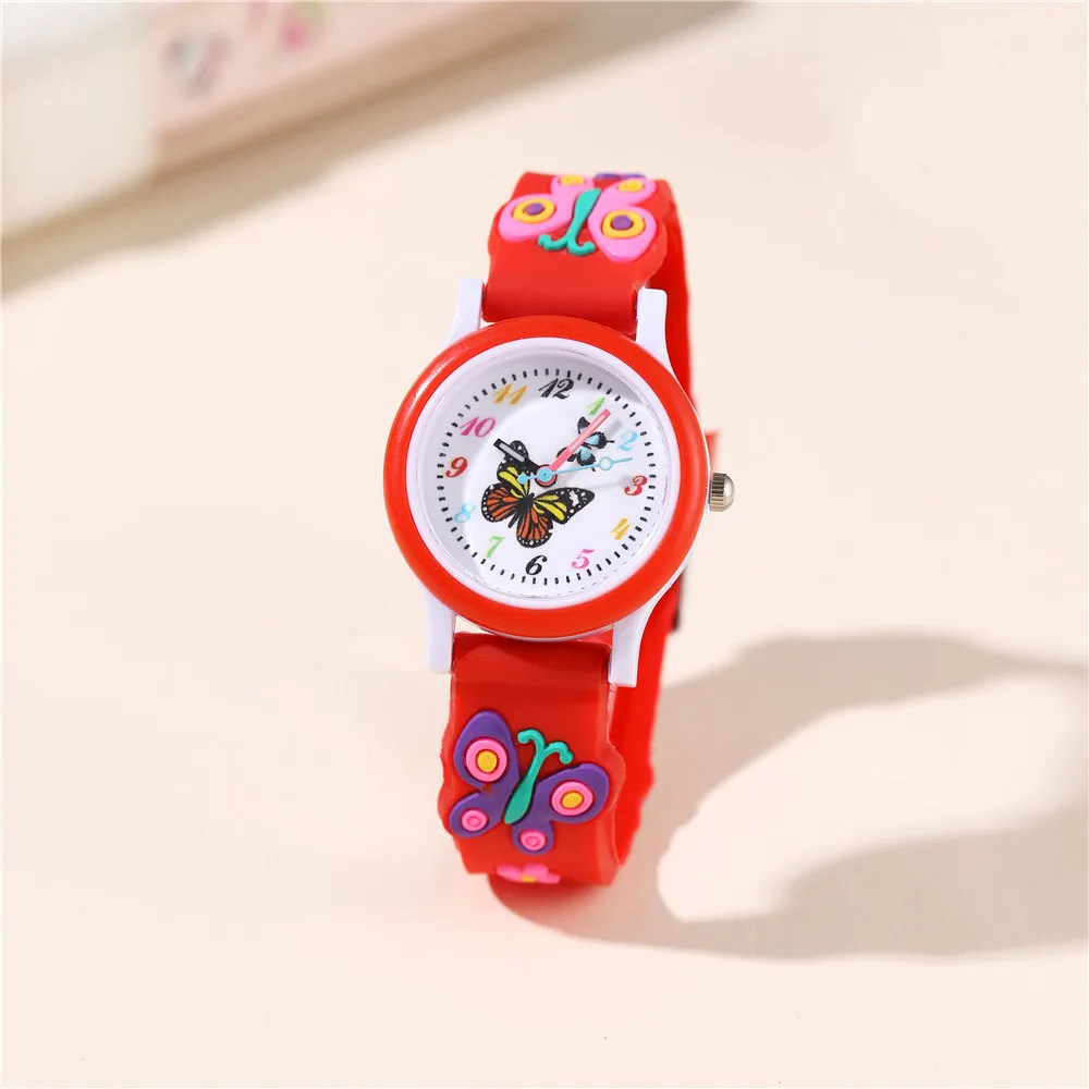 3D Butterfly Pattern Children Watch Fashion Silicone Strap Wristwatch For Girls Student Clock