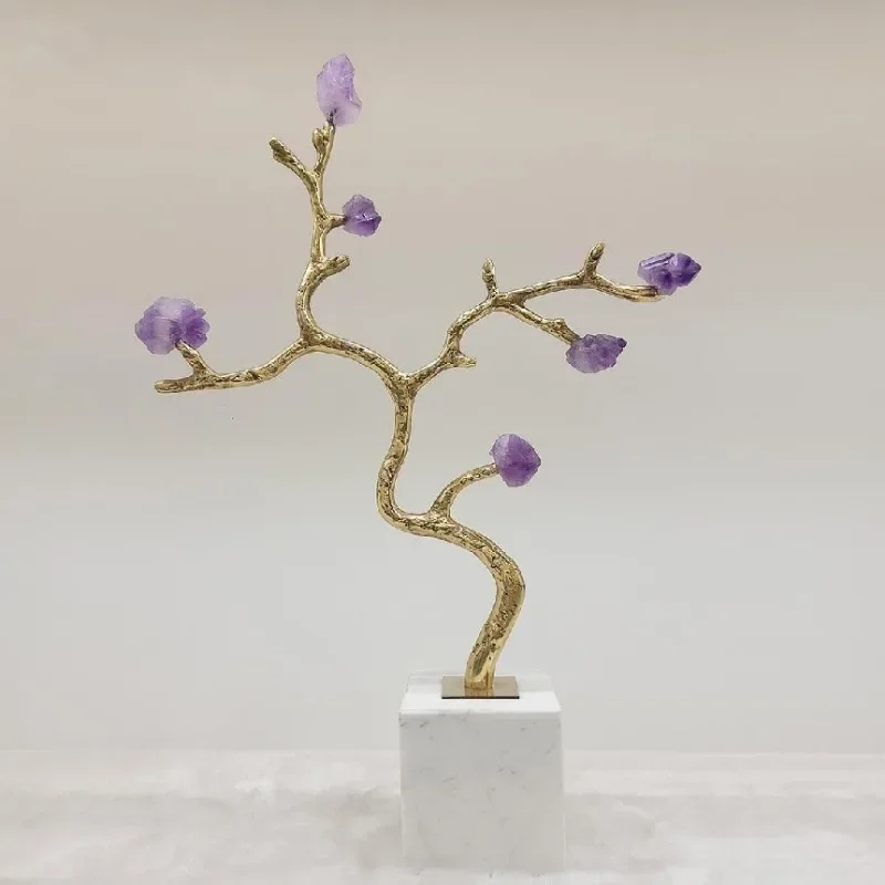 Albero in pietra di cristallo di lusso leggero, pietra di agata con base in marmo, ornamento, regalo per mobile TV.