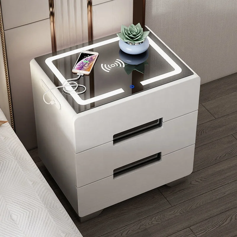 Bedroom Storage Furniture White Modern Multifunctional Smart Bedside Table