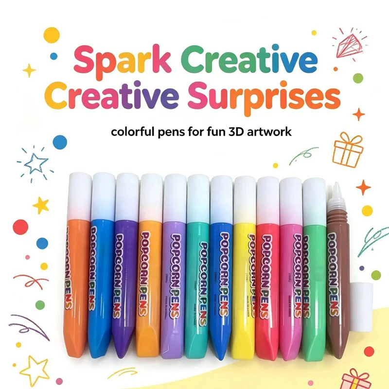 6-12 Colors Bubble Pens,3D Popcorn Pens, Stress-relief Watercolor Pens, DIY Greeting Cards, and 3D Magic Doodles Art Marker