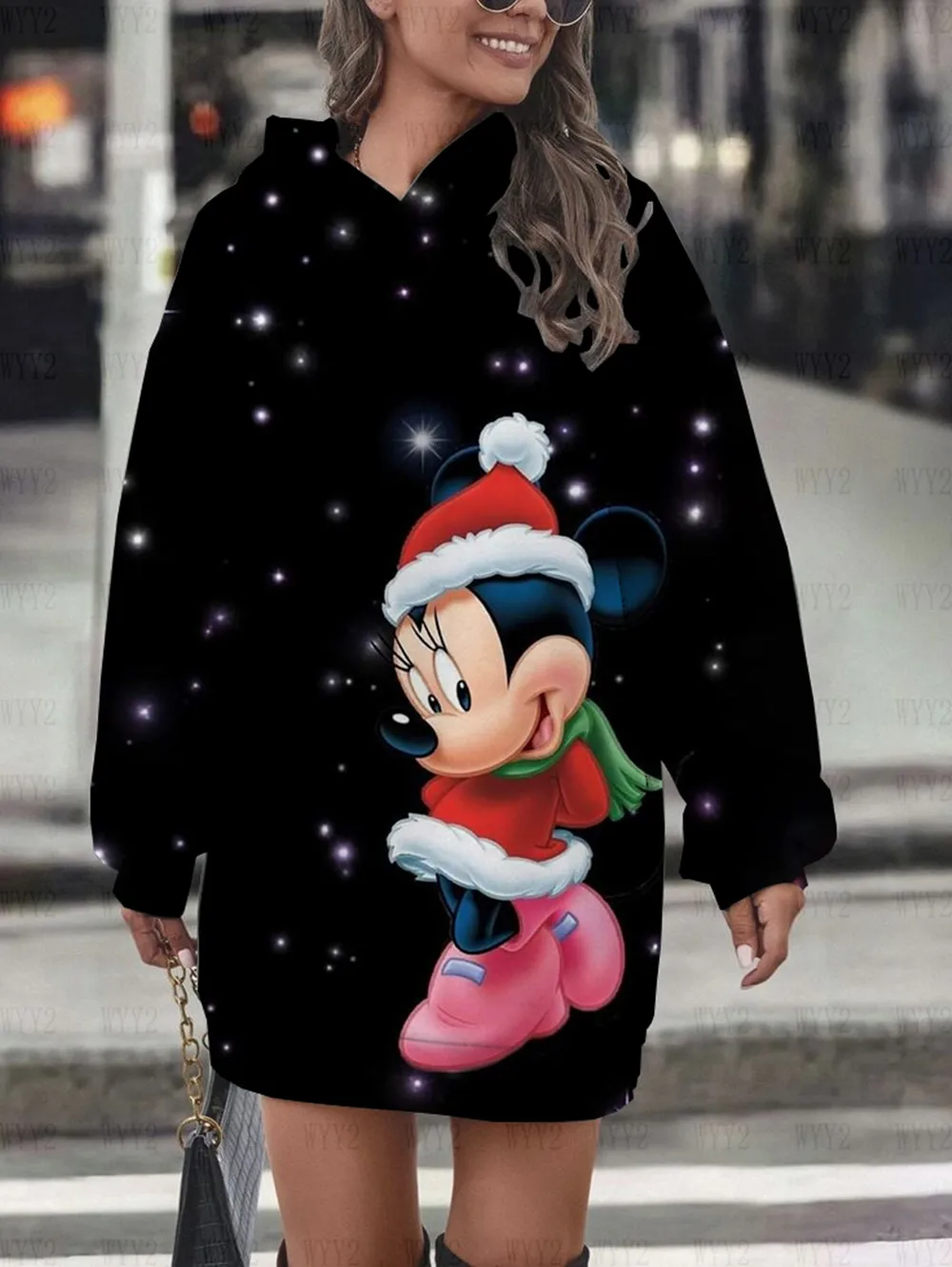 Venda quente novo outono e inverno saia com capuz feminino natal disney mickey minnie impressão confortável moletom com capuz