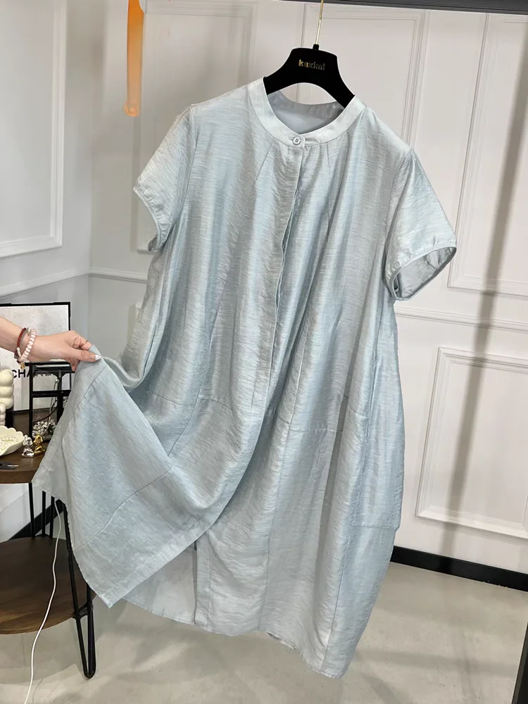 Ele ort Sve irt Dr Women's Loose Casual Summer Dr plus Size A-Line Midi Dr Artistic Sle round Ne