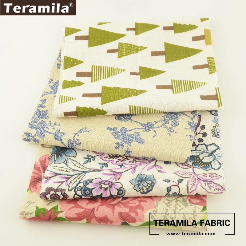 Teramila Wear-resistant Linen Fabric, Upholstery Fabrics, 4 Pcs Hessian Linen, Fat Quarter Bundle, Patchwork Cloth For Furniture