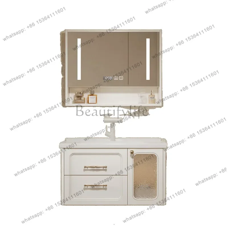 

French bathroom cabinet ceramic integrated sink toilet basin oak combination