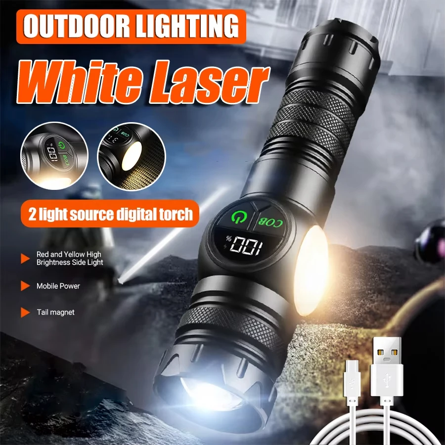 Most Powerful LED Flashlight White Laser Tactical Flash Light USB Rechargeable Zoom Torch Long Range Lamp Camping Lantern