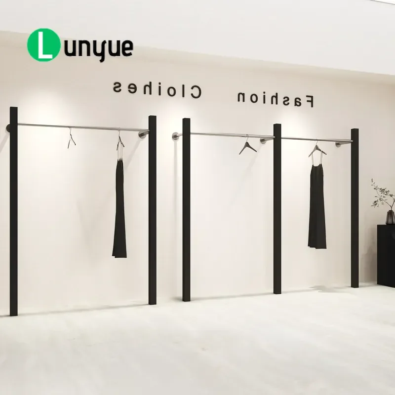 Stainless Steel Floor to Ceiling Clothing Rack Black Side Display Stand Simple Wall Hanger for Women's Boutique Store Retail