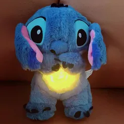 32CM Disney Stitch Plush Doll With Lighting Music Baby Sleeping Companion Sound Soothing Kawaii Plush Toy 2024 Breathing Toys