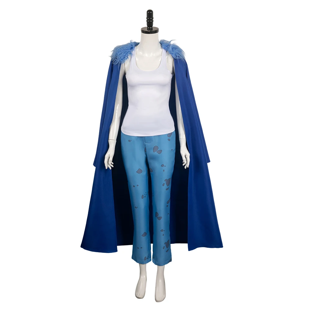 Female Trafalgar Law Cosplay Costume Top Pants Cloak Earrings Blue Suits Fantasy for Women Outfits Halloween Carnival Party Suit